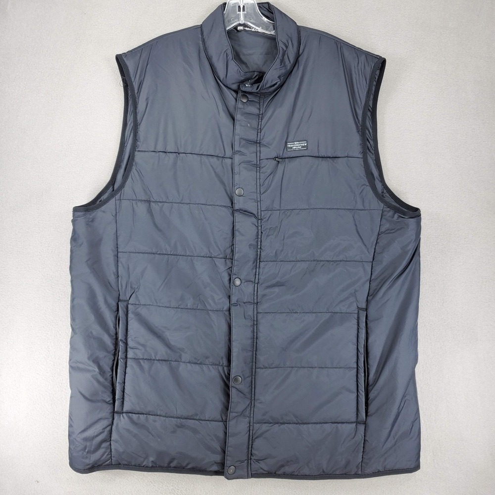 TravisMathew Puffer Vest Men XXL Black Ripstop Quilted Snap Front Lightweight